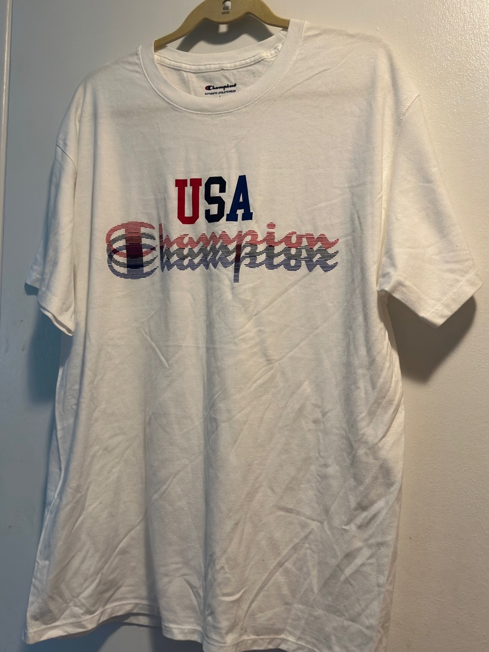 Champion White Tee with Red & Navy Logo - Picture 2 of 4